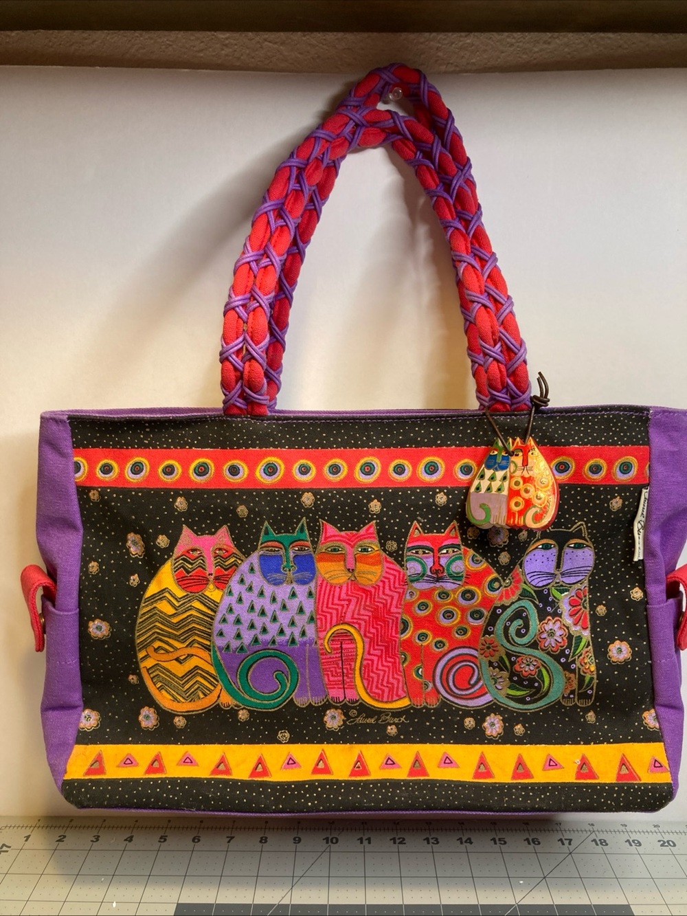 Laurel Burch 16” Large Tote Bag Purse Cat Feline Friends Boho Artsy